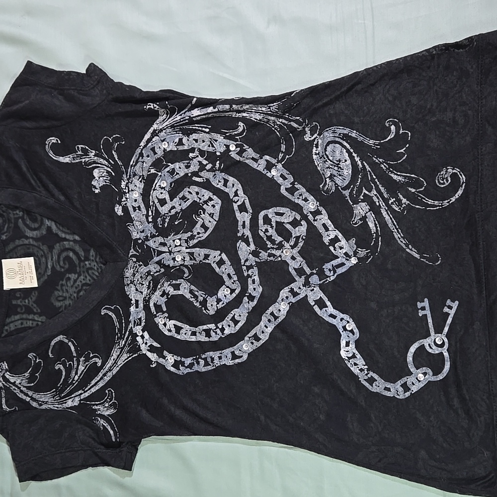 Balance Collection By Marika Black Sheer Paisley Womens Small Shirt